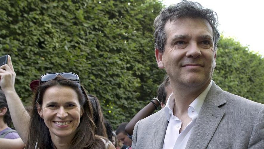 L'ex-ministre de l'Economie Arnaud Montebourg et l'ex-ministre de la Culture Aurélie Filippetti lors de la 33e édition de La fête de la musique, le 21 juin 2014