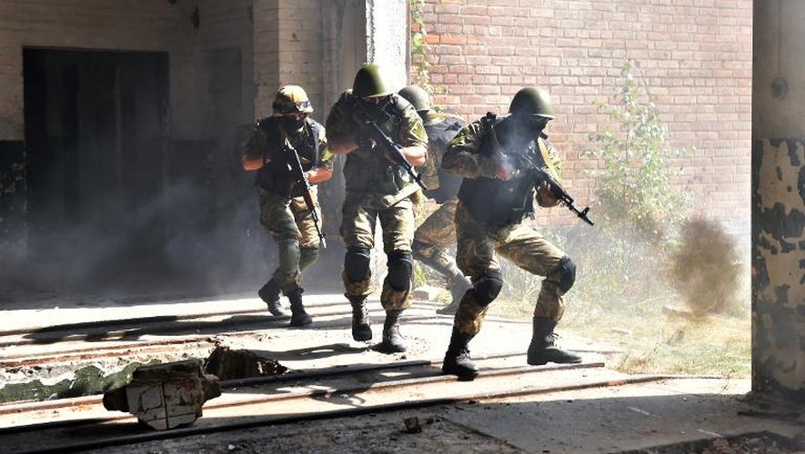 Des paramilitaires ukrainiens combattent dans la région de Zhytomyr le 11 septembre 2014