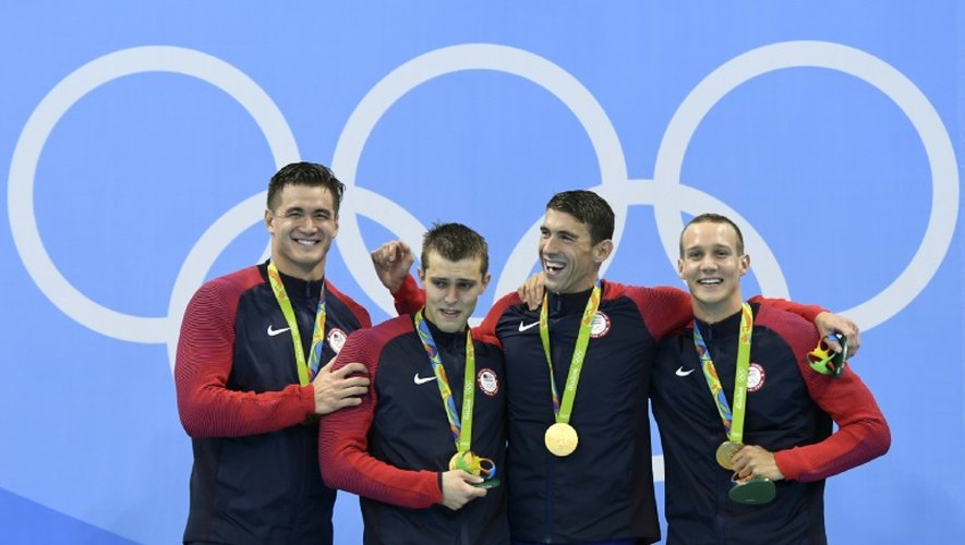 Le relais 4x100 m nage libre américain sacré champion olympique, le 7 août 2016 à Rio