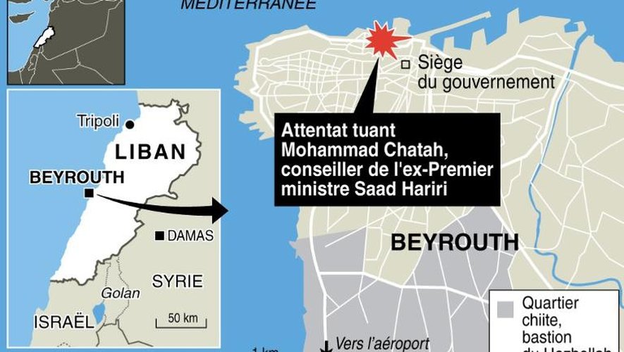 Carte de localisation de l'attentat à Beyrouth vendredi 27 décembre 2013