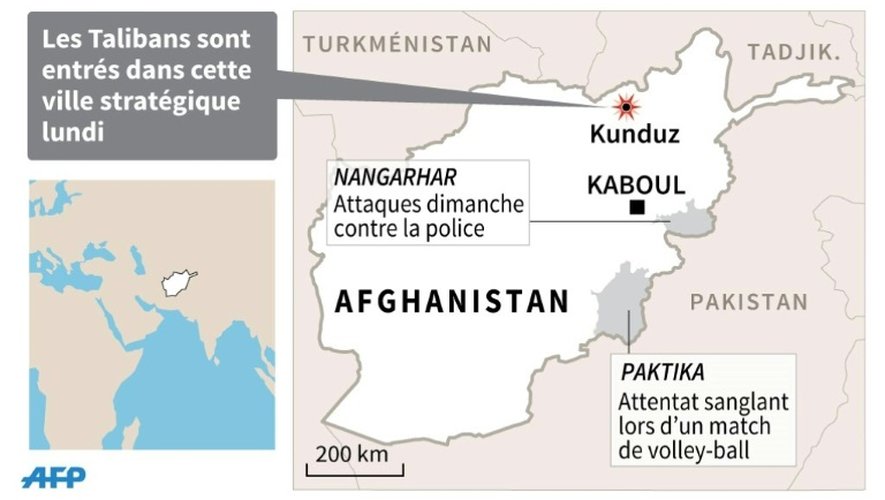 Localisation de Kunduz en Afghanistan et récentes attaques des Talibans