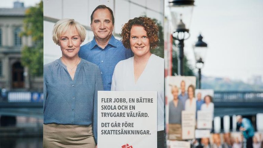 Affiche électorale des candidats du parti social-démocrate suédois, le 12 septembre 2014 à Stockholm
