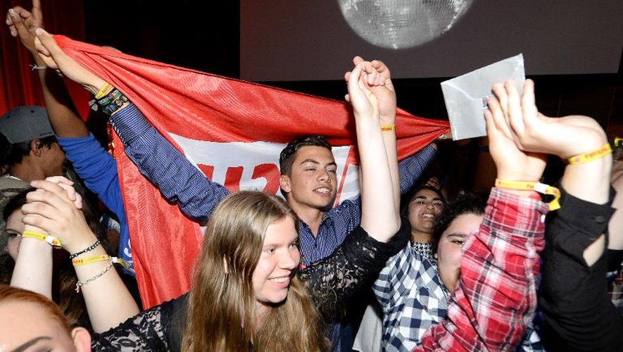Les partisans des sociaux-démocrates célèbrent leur victoire le 14 septembre 2014 à Stockholm
