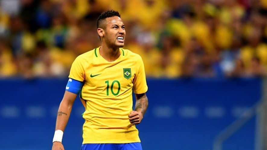 L'attaquant brésilien Neymar face à l'Irak aux JO, le 7 août 2016 à Brasilia
