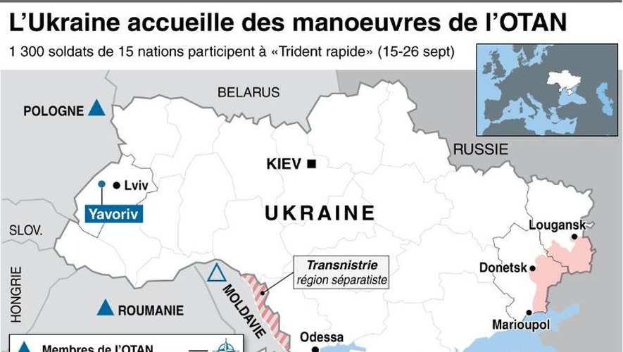 Carte de localisation de Yavoriv où vont se dérouler des manoeuvres de l'OTAN, «Trident rapide», à l'ouest de l'Ukraine, du 15 au 26 septembre