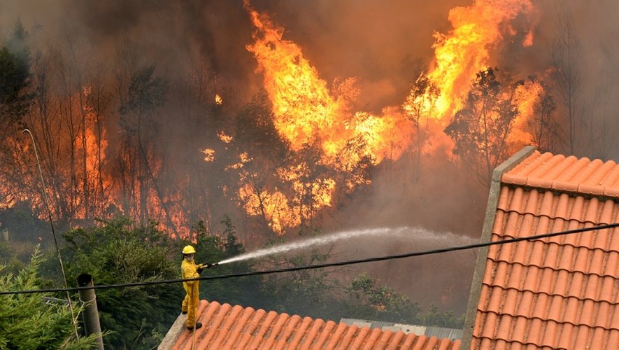 Un pompier lutte contre le feu sur l'île de Madère, le 9 août 2016