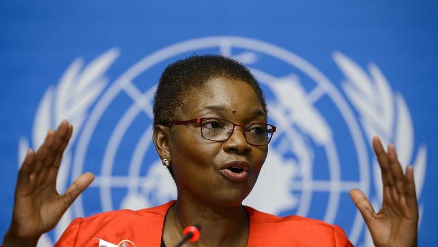 La sous-secrétaire générale des Nations Unies pour les Affaires Humanitaires, Valerie Amos, lors d'une conférence de presse le 16 septembre 2014 à Genève