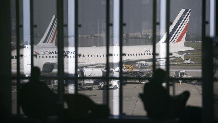 Un avion d'Air France cloué au sol en raison de la grève des pilotes le 16 septembre 2014 à l'aéroport d'Orly