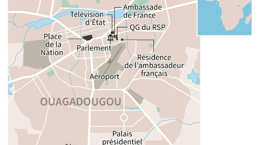 Carte du Burkina Faso et des lieux stratégiques de la capitale