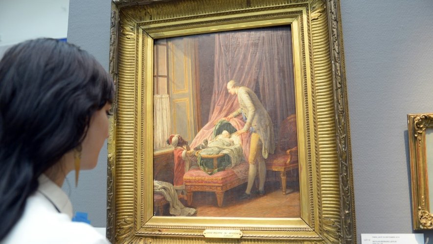 Photo prise le 18 septembre 2015 de "Louis Philippe Duc de Valois au berceau", datant de 1774, qui a atteint un record lors d'une vente aux enchères chez Sotheby's le 29 septembre 2015