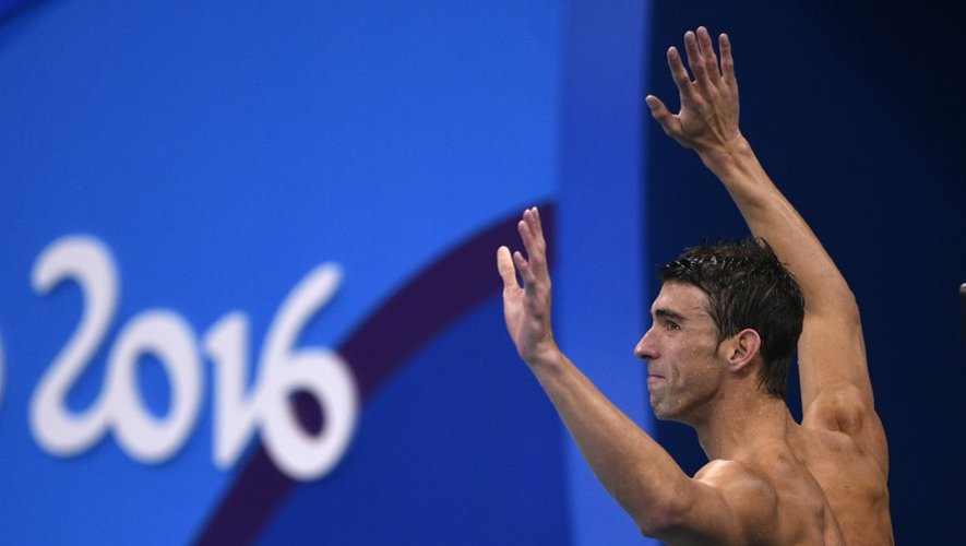 Michael Phelps après avoir conquis sa 23e médaille d'or, avec le relais américain du 4x100 m quatre nages aux Jeux de Riol, le 13 août 2016