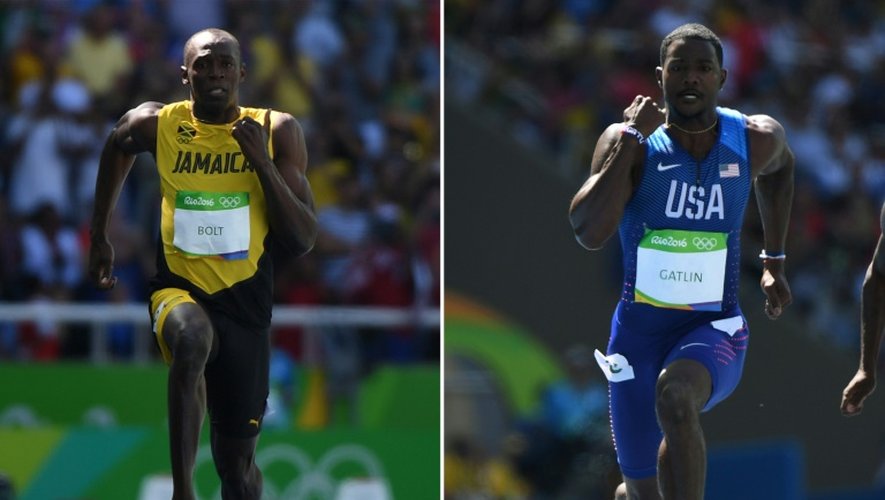 Les sprinteurs Usain Bolt et Justin Gatlin lors des séries du 100 m aux JO de Rio