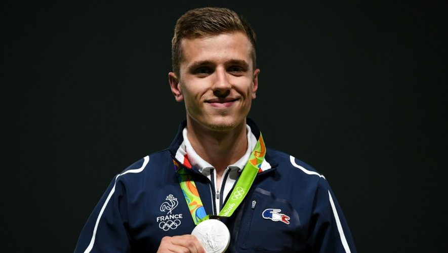 Le Français Jean Quiquampoix, médaillé d'argent en pistolet vitesse 25 m, aux JO de Rio, le 13 août 2016