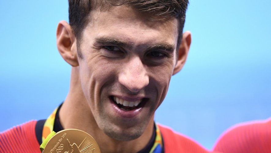 La 23e médaille d'or olympique de Michael Phelps, conquise avec le relais 4x100 m quatre nages, le 13 août 2016 aux Jeux de Rio