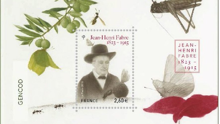 Une évocation de Jean-Henri Fabre en timbre poste.