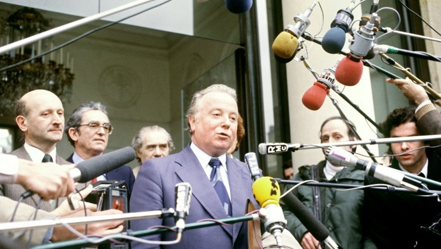 Le secrétaire général de la CGT Georges Séguy lors d'une conférence de presse à Paris le 30 mars 1978