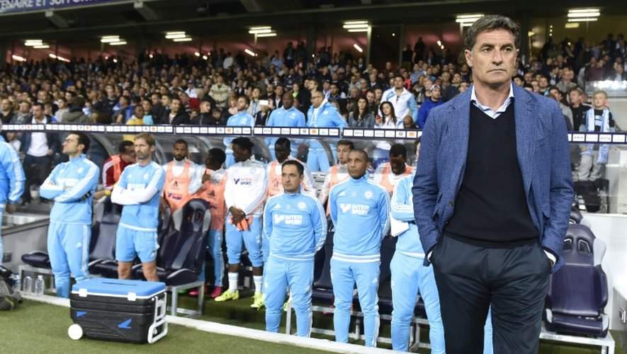 L'entraîneur de Marseille Michel (d) en L1 contre Toulouse au Stadium Municipal, le 23 septembre 2015