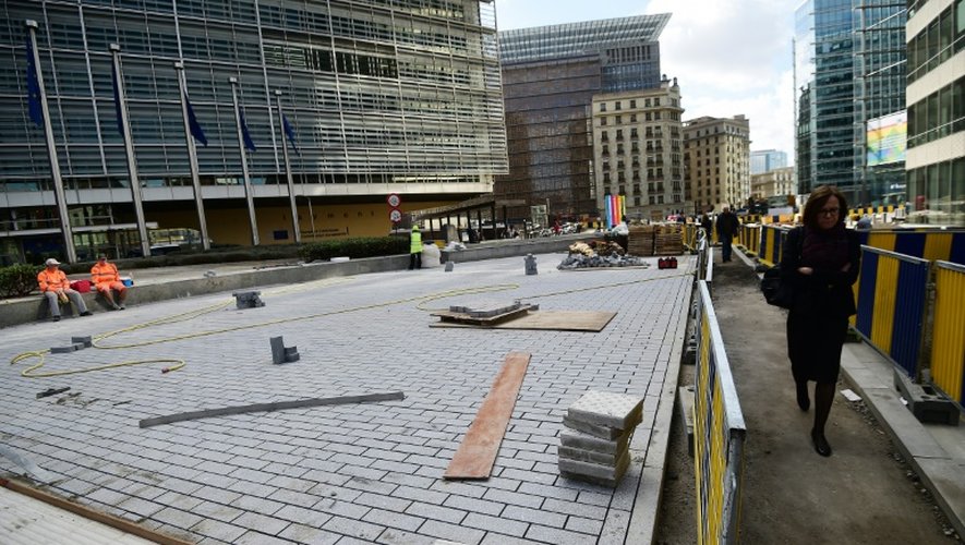 Des travaux dans la zone du rond-point Schuman, le 25 septembre 2015 à Bruxelles