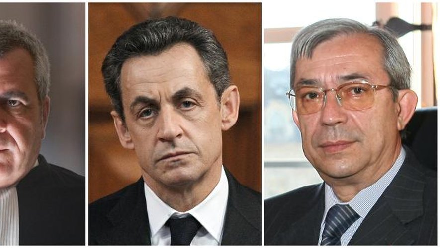 Une combinaison de photo du 1er juillet montrant de g à d l'avocat Thierry Herzog,  Nicolas Sarkozy et le juge Gilbert Azibert