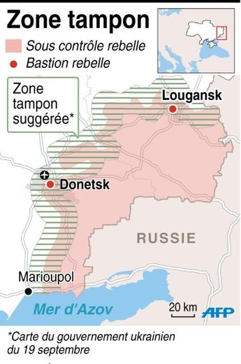 Carte de localisation de la zone tampon prévue dans le memorandum signé entre l'Ukraine et les rebelles pro-russes