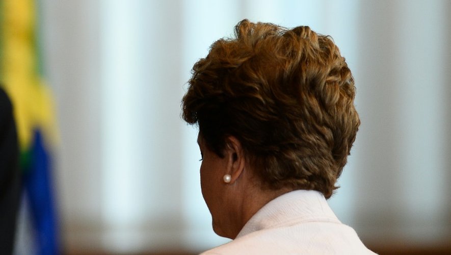 La présidente brésilienne suspendue, Dilma Rousseff, lors d'une intervention clamant son innocence, à Brasilia, le 16 août 2016
