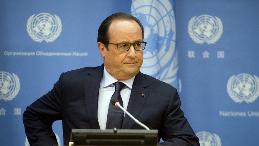 François Hollande en conférence de presse le 24 septembre 2014 à l'Onu, après l'annonce de la décapitation de l'otage Hervé Gourdel en Algérie