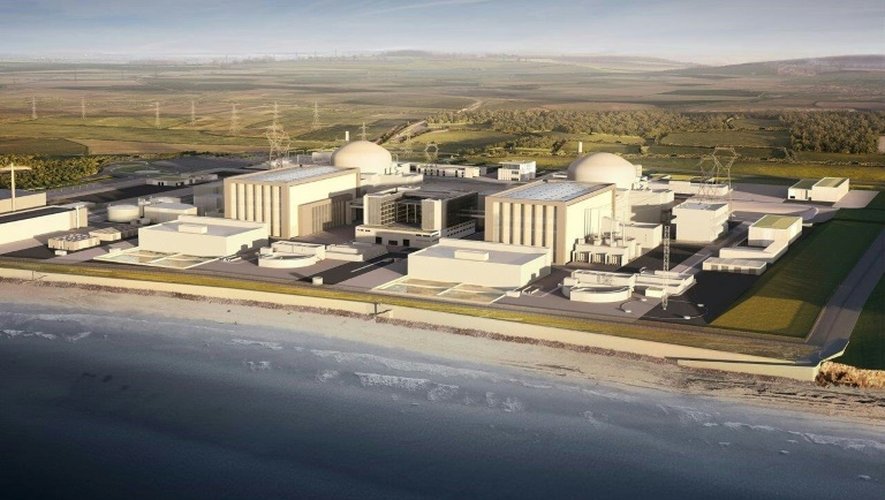 Image générique diffusée par EDF à Londres le 28 juillet 2016, représentant le projet de construction de la centrale nucléaire d'Hinkley Point C