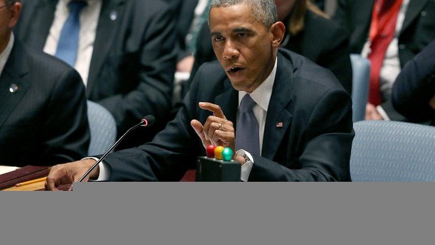 Le président américain Barack Obama fait une intervention lors de l'Assemblée générale de l'ONU sur la menace terroriste, le 24 septembre 2014 à New York