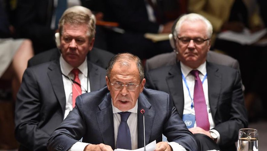 Le ministre russe des Affaires étrangères, Sergueï Lavrov, à l'Assemblée générale de l'Onu sur la menace terroriste, le 24 septembre 2014 à New York