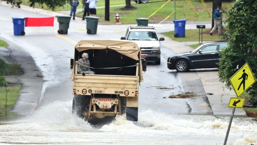 Une rue inondée à Columbia, le 5 octobre 2015, en Caroline du Sud