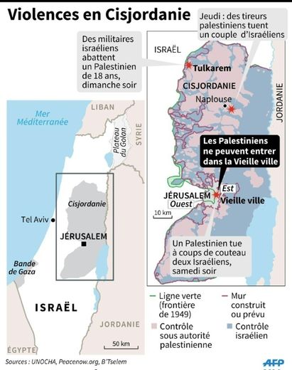 Carte de localisation des violences en Cisjordanie