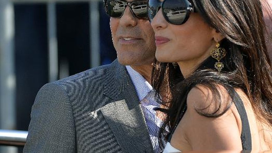 George Clooney et sa fiancée Amal Alamuddin arrivent à Venise à la veille de leur mariage, le 26 septembre 2014