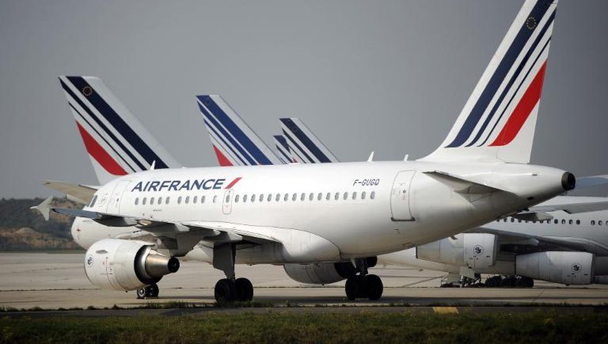 Des avions d'Air France sur le tarmac de l'aéroport de Roissy-Charles-de-Gaulle, le 24 septembre 2014 pendant la grève des pilotes