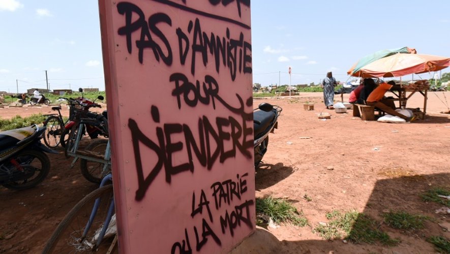 Une pancarte à Ouagadougou avec l'inscription " Pas d'amnistie pour Diendéré, la patrie ou la mort, le 1er octobre 2015