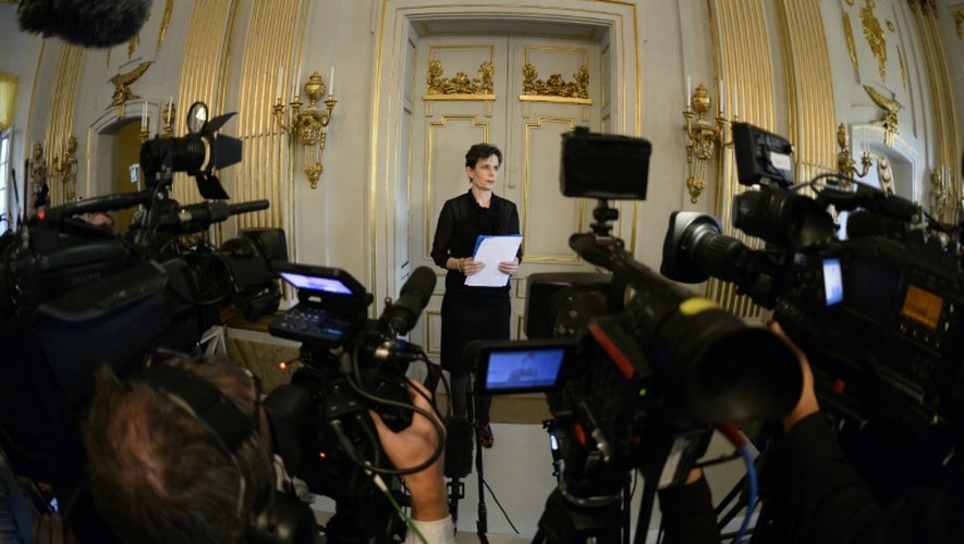 Sara Danius, secrétaire permanente de l'académie Nobel, annonce le prix de littérature à Stockholm le 8 octobre 2015