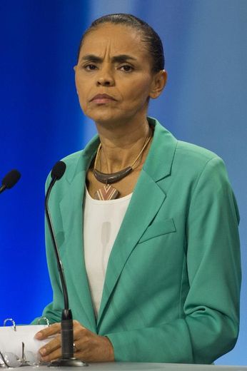 La candidate du Parti socialiste brésilien Marina Silva, lors d'un débat télévisé à Sao Paulo, le 28 septembre 2014