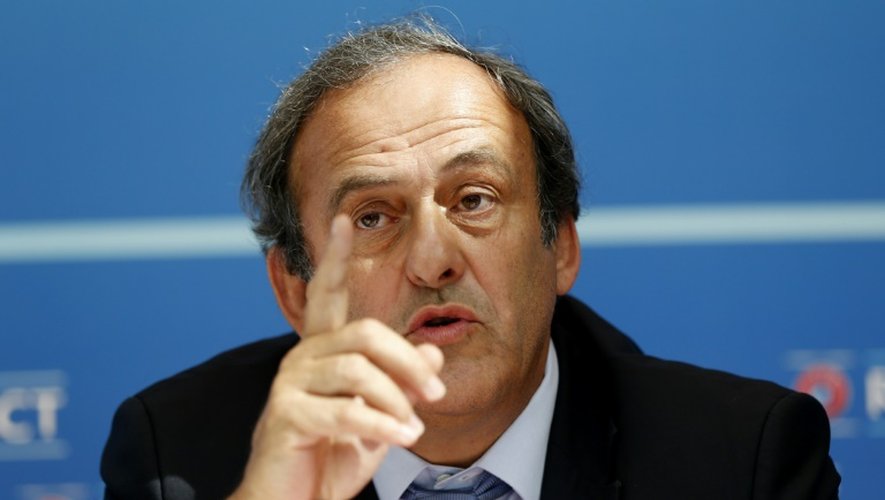 Le président de l'UEFA Michel Platini lors d'une conférence de presse pour l'Europa League le 28 août 2015 à Monaco