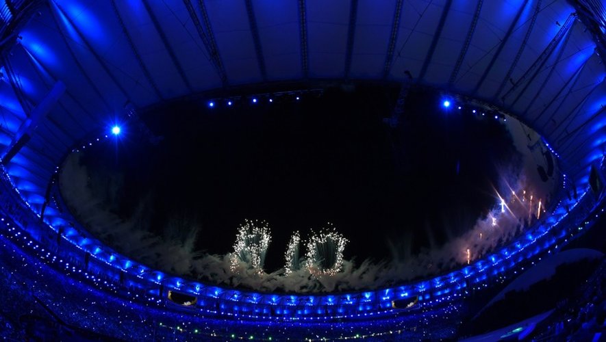 Feu d'artifice lors de la cérémonie d'ouverture des JO de Rio, le 5 août 2016