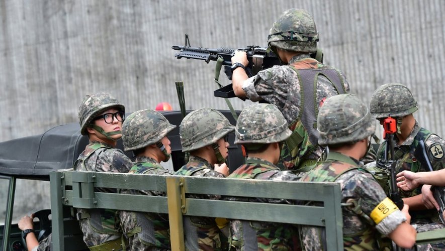 Des soldats sud-coréens participent, le 18 août 2014 à Séoul, aux manoeuvres "Ulchi Freedom Guardian", organisées régulièrement avec les forces américaines