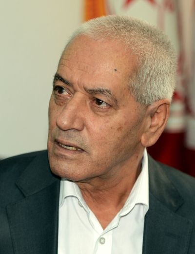 Le secrétaire général de l'UGTT, syndicat historique en Tunisie et fer de lance pour son indépendance, Houcine Abassi, dans son bureau à Tunis, le 9 octobre 2015