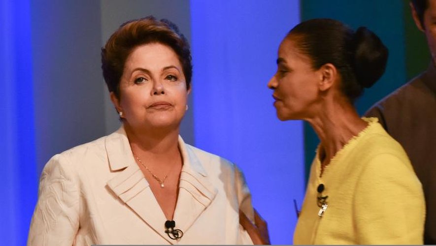 Dilma Rousseff et Marina Silva lors d'un débat télévisé le 2 octobre 2014 à Rio de Janeiro