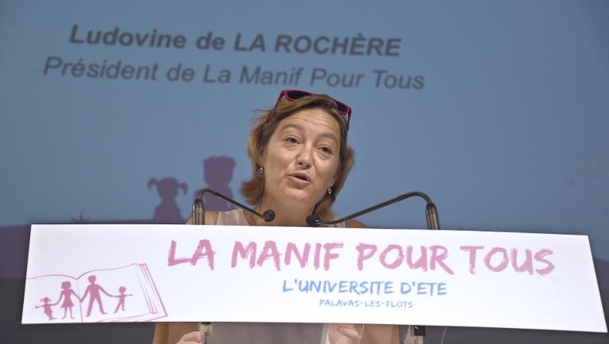 Ludovine de La Rochere, présidente  de la Manif pour tous, lors d'un discours le 14 septembre 2014 à Palavas-les-Flots
