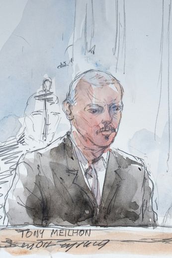 Croquis d'audience de Tony Meilhon lors de son procès en appel, le 13 octobre 2015 au tribunal de Rennes