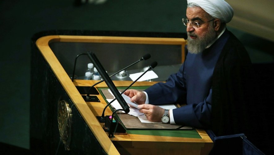 Le président iranien Hassan Rohani à la tribune de l'Onuj, le 28 septembre 2015 à New York