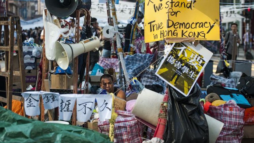 Des manifestants prodémocratie dans le quartier de Mongkok à Hong Kong, le 7 octobre 2014