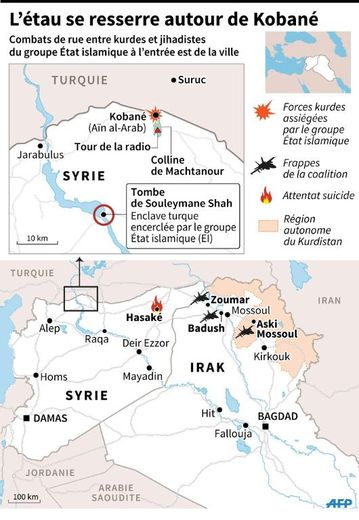 Carte montrant les derniers combats en Irak et en Syrie