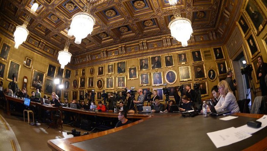 La salle de la conférence de presse où sont annonçés les lauréats des prix Nobel, le 7 octobre 2014