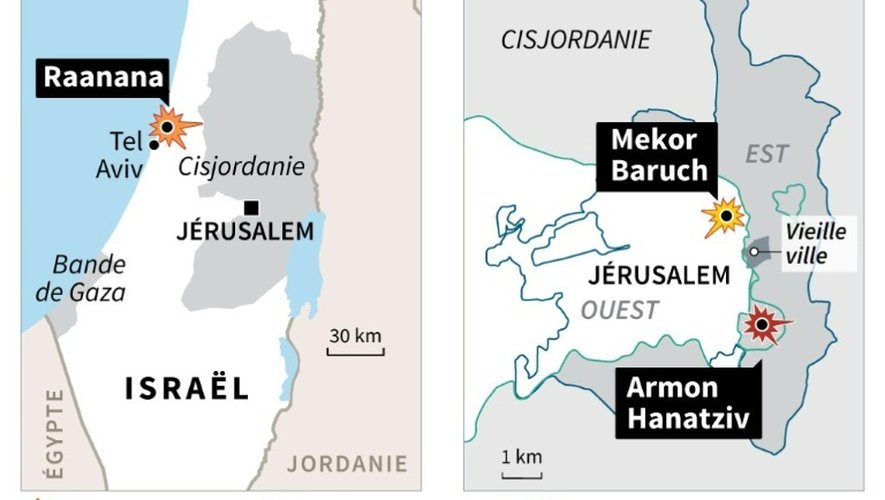 Carte de localisation des nouvelles violences en Israël et dans les territoires occupés