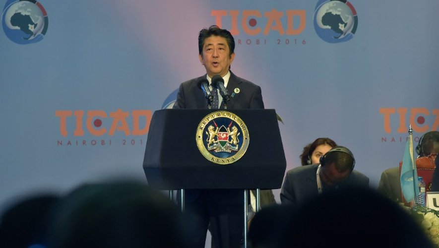 Le Premier ministre japonais, Shinzo Abe, pendant l'ouverture de la Conférence internationale de Tokyo pour le développement de l'Afrique, à Nairobi le 27 août 2016