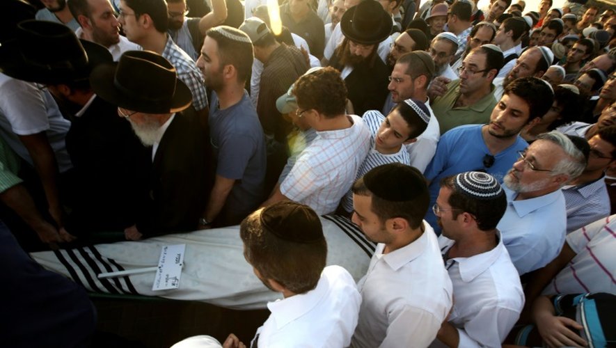 Les funérailles d'un Israélien tué par des Palestiniens dans un bus, le 14 octobre 2015 à Jérusalem
